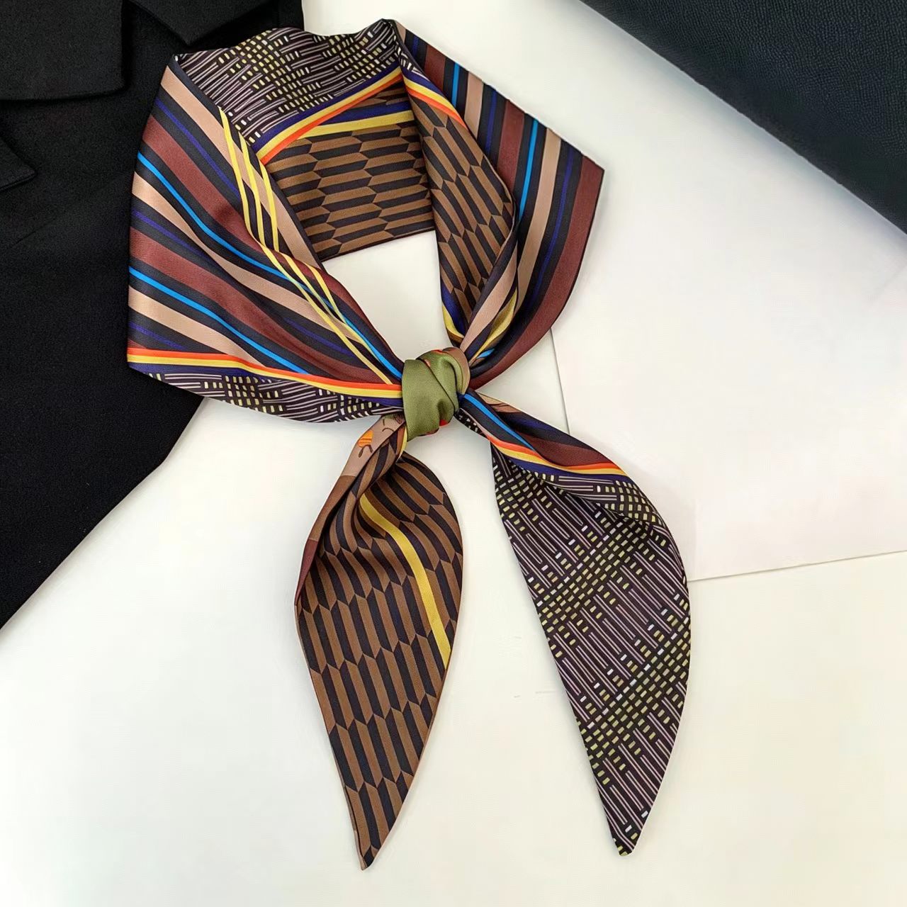 Women Fashion Necktie - Syal Sutra Mewah Motif Cetak, Pita