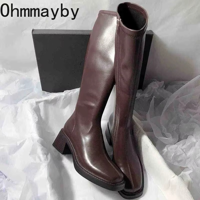 Women'S Fashion Knee High Boots - Sepatu bot hak tebal wanita, sepatu