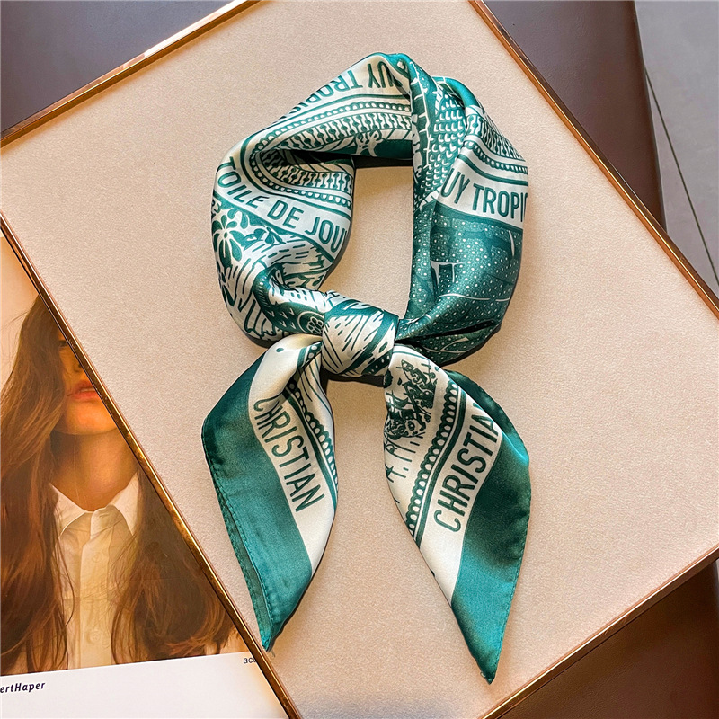 Women Fashion Necktie - Saputangan Satin Sutra Cetak Huruf Syal
