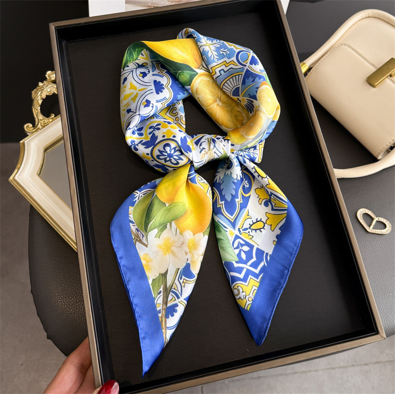 Women Fashion Necktie - Kerudung Segi Empat Sutra Motif Buah