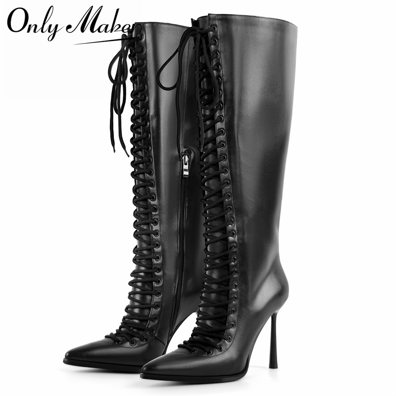 Women'S Fashion Knee High Boots - Onlymaker Sepatu Bot Setinggi Lutut Kulit