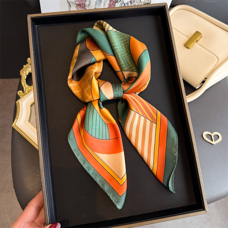 Women Fashion Necktie - Syal Segi Empat Sutra Motif Geometris