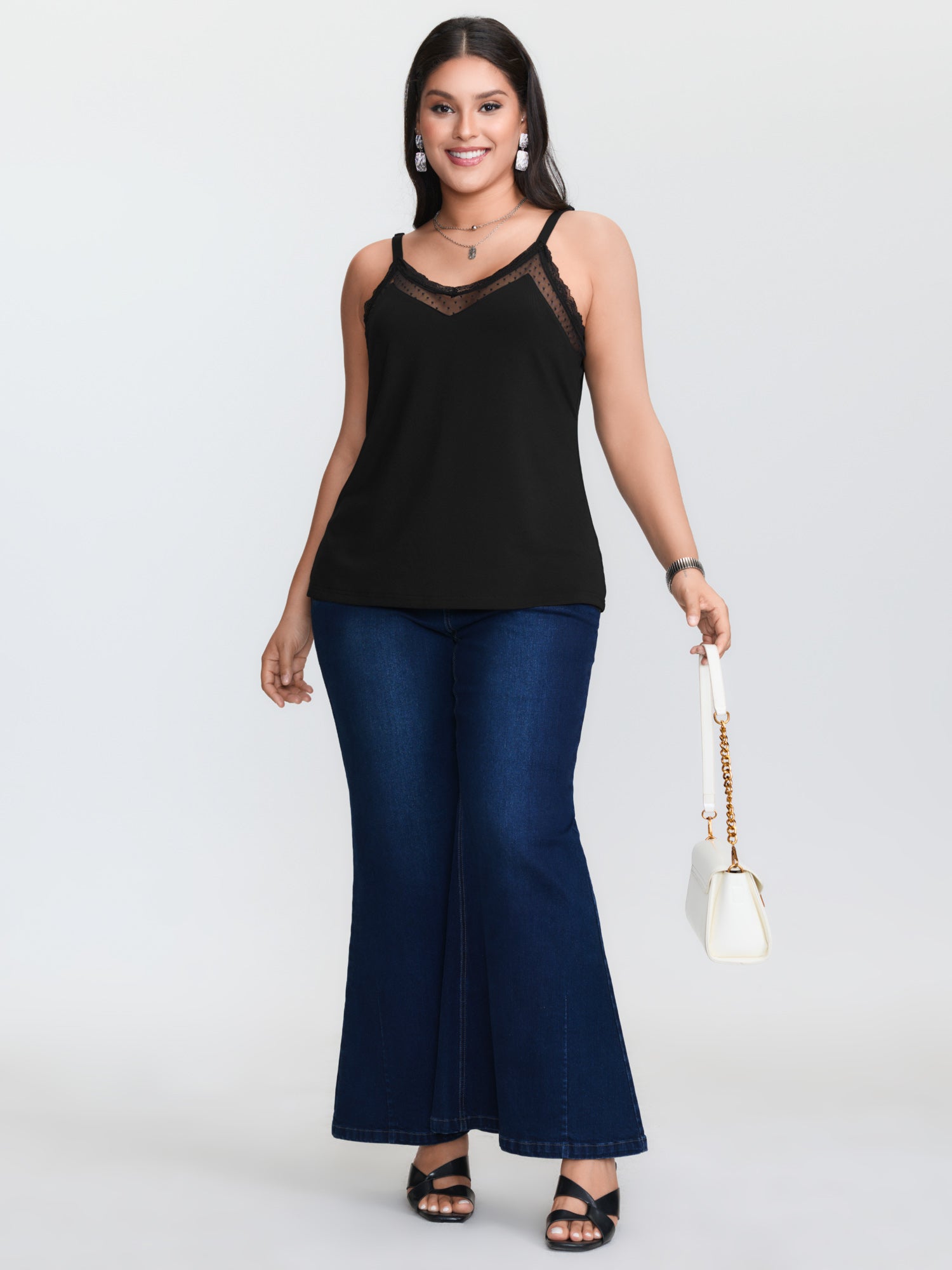 Atasan tanpa lengan rajut berw - Lace Trim Cami ulasan dan harga